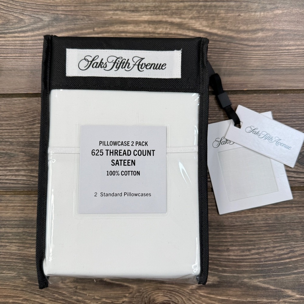 Saks Fifth Avenue Standard Set 2 Pillowcases White 625TC Cotton Sateen NEW